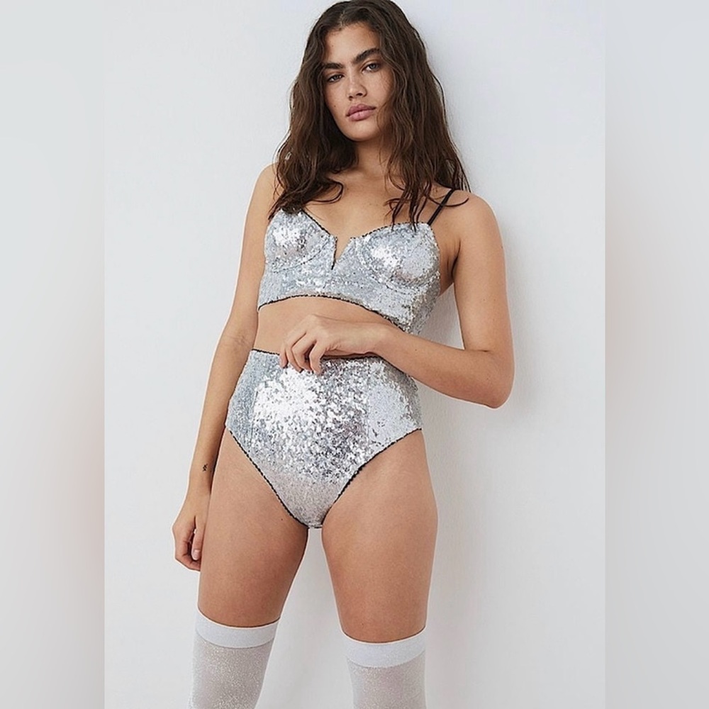 FOR LOVE AND LEMONS GLIMMER GLITTER SEQUIN HW PANTY AND TOP